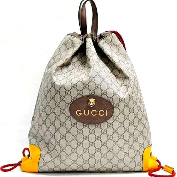 Gucci GG Supreme Monogram Neo Vintage Drawstring BackpackBeige‎ New Acero Crop - Picture 1 of 16